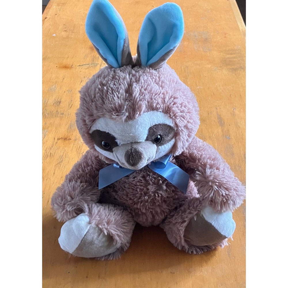 Kellytoy Sloth Bunny Plush Brown Blue Ears Bow Stuffed Animal